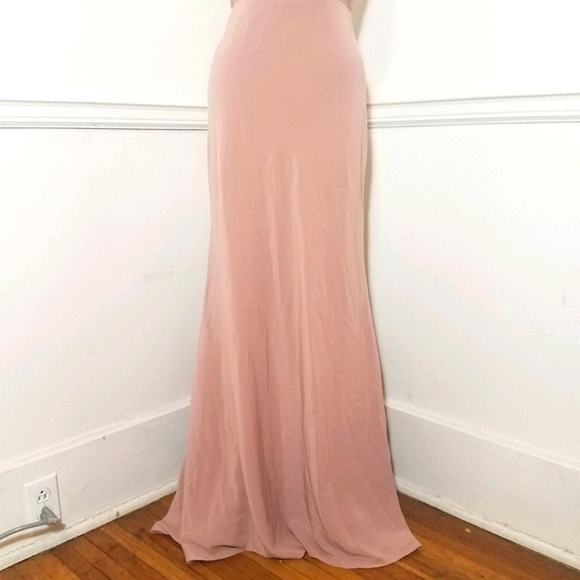 Jenny Yoo Delaney Bridesmaid Blush Rose Petal Dress Maxi V Neck Low Back Bow - Picture 5 of 12